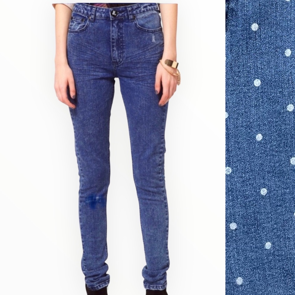 One Teaspoon Dixie Polka Dot Prints High Rise Jeans Size 25 Luxury California